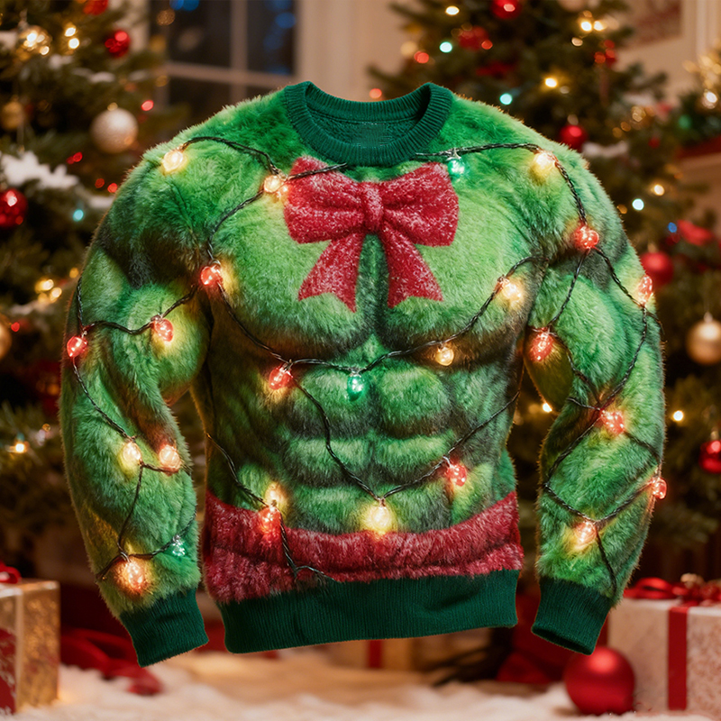 Men's Christmas Lights And Butterfly Print Plush Sweatshirt elevenforest