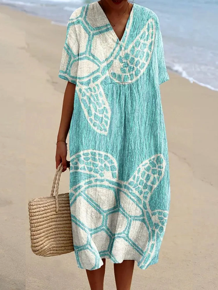Womens Artistic Turtle Pattern Print Flowy Dress