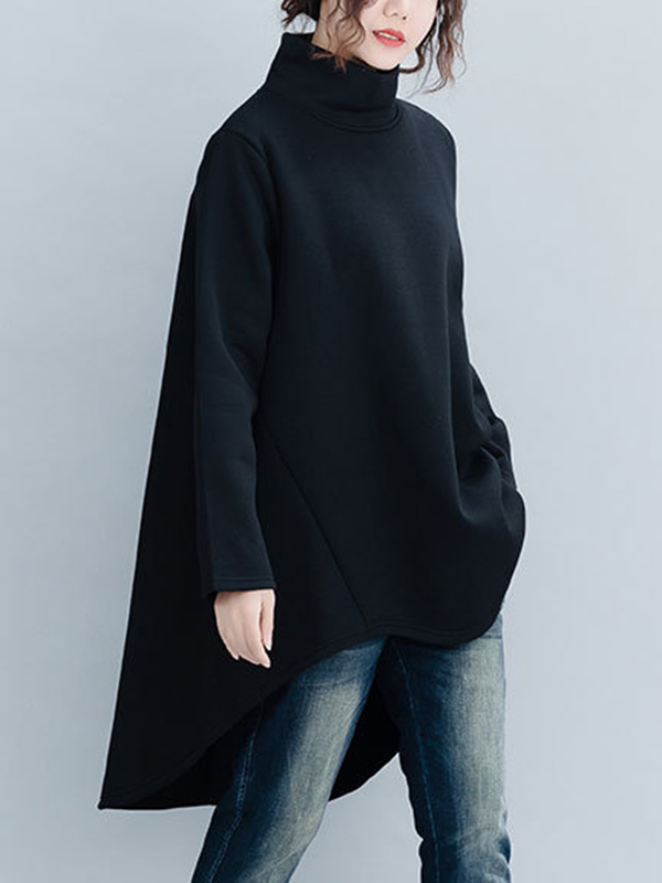 Loose High Neck Asymmetrical Hem Hoodie