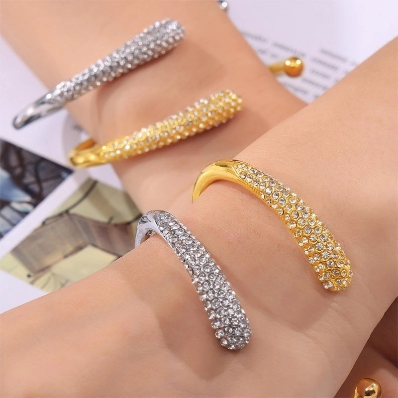 Minimalist Round 304 Stainless Steel Rhinestone 18K Gold Plated Rhinestones Bangle In Bulk