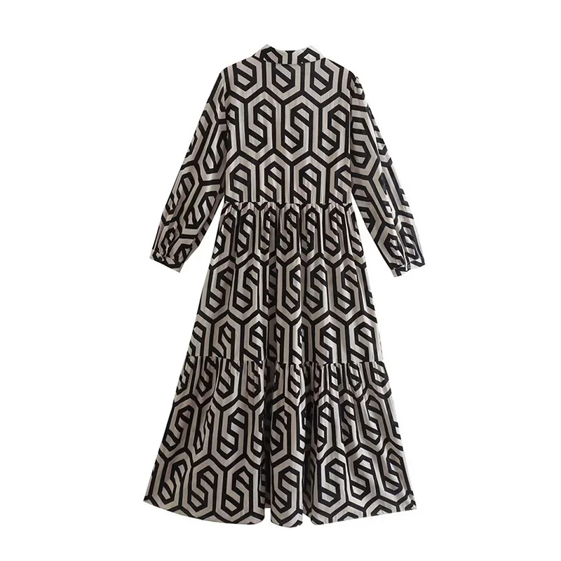 Nigikala Nigikala Women's New Dress Fashion Long-Sleeved Collar Printed Shirt Dress