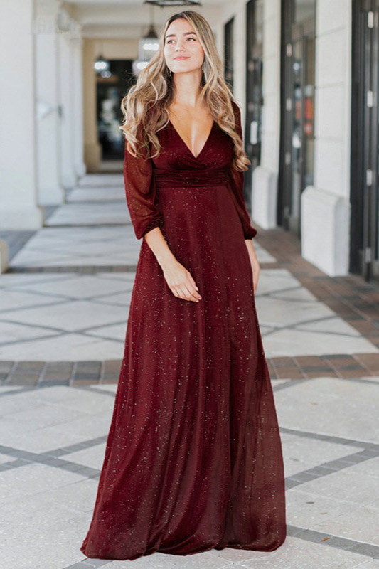 Sexy A-Line Ruhced Side Split Long Sleeve Evening Prom Dresses - lulusllly