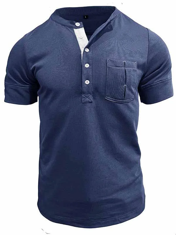 Men's Color Block Short Sleeve Pocket Henley