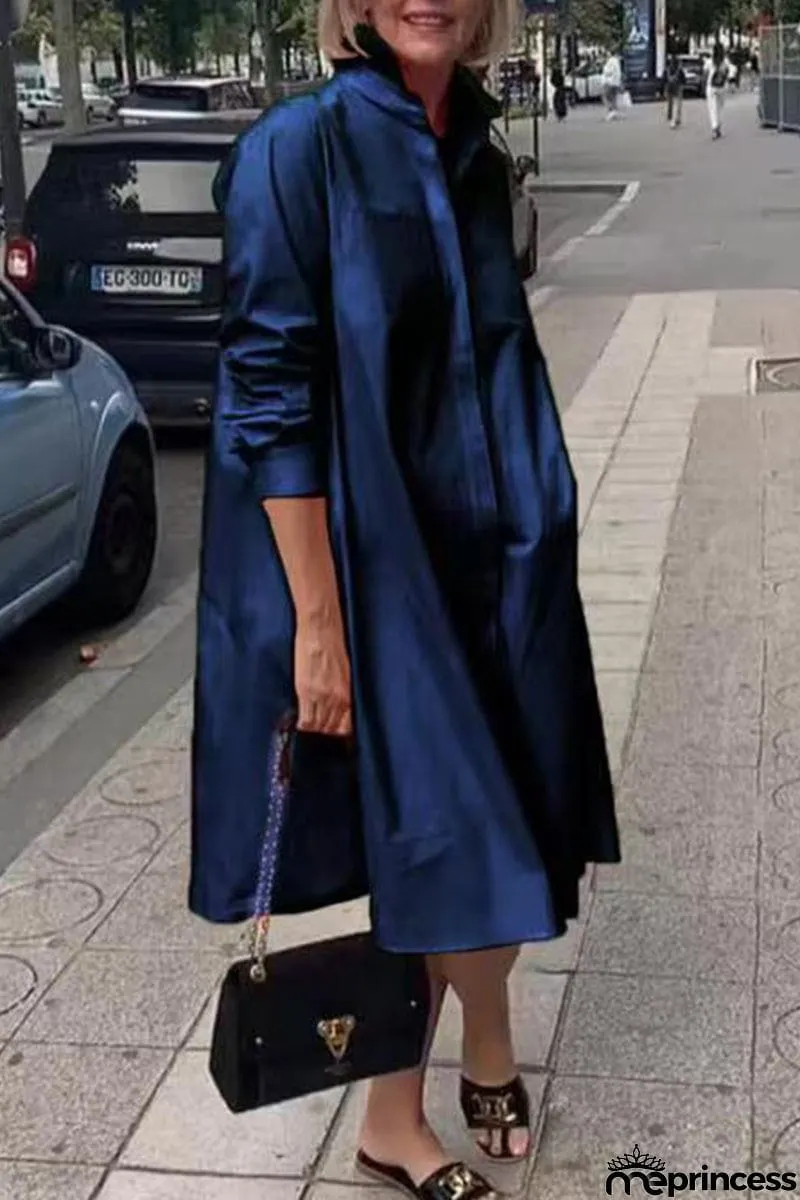 Street Elegant Solid Color Shirt Collar A Line Dresses(3 Colors)