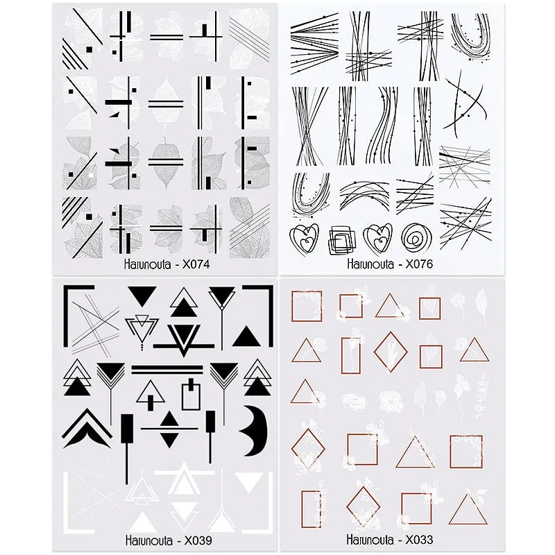 Harunouta 4pcs Geometry Color Wave Line Water Decals Stickers Flower Leaves Slider For Nails Spring Summer Nail Art Decorations