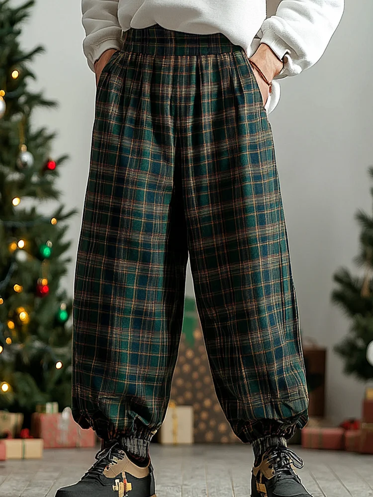 Men's Christmas Plaid Print Casual Pants