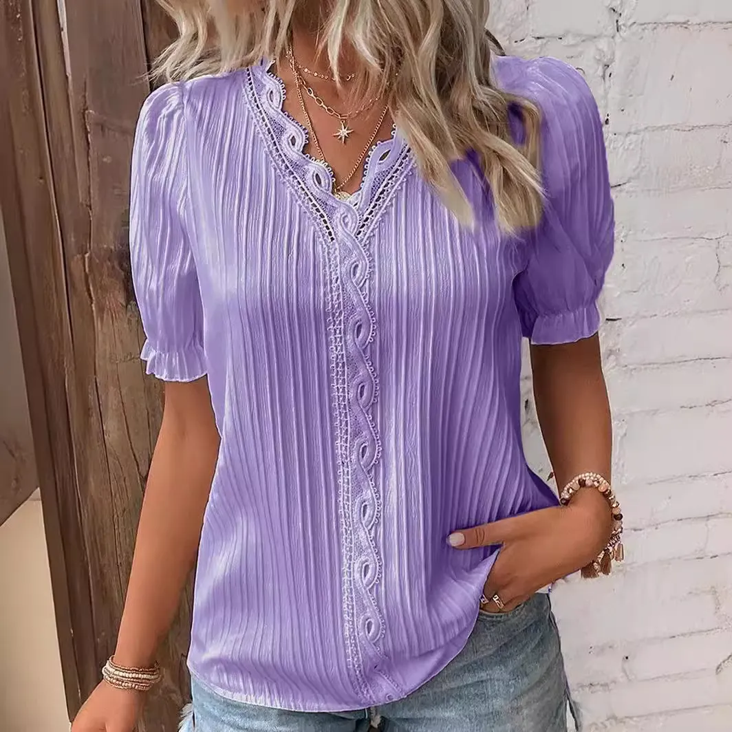 Uveng Uveng Summer New Holiday Fashion Hollow Short-Sleeved Women's Shirt
