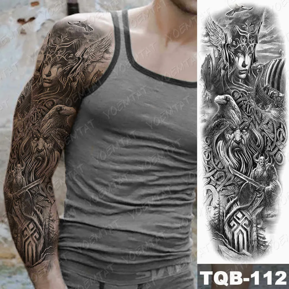 Large Arm Sleeve Tattoo Zeus Gods Lightning Hell Waterproof Temporary Tatto Sticker Poseidon Bear Body Art Full Fake Tatoo Men