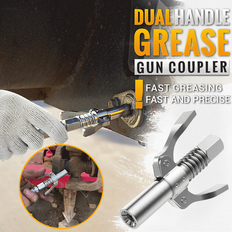 High Pressure Dual Handle Grease Gun Coupler- Grease goes in, not on the machine. Long-lasting rebuildable tool.