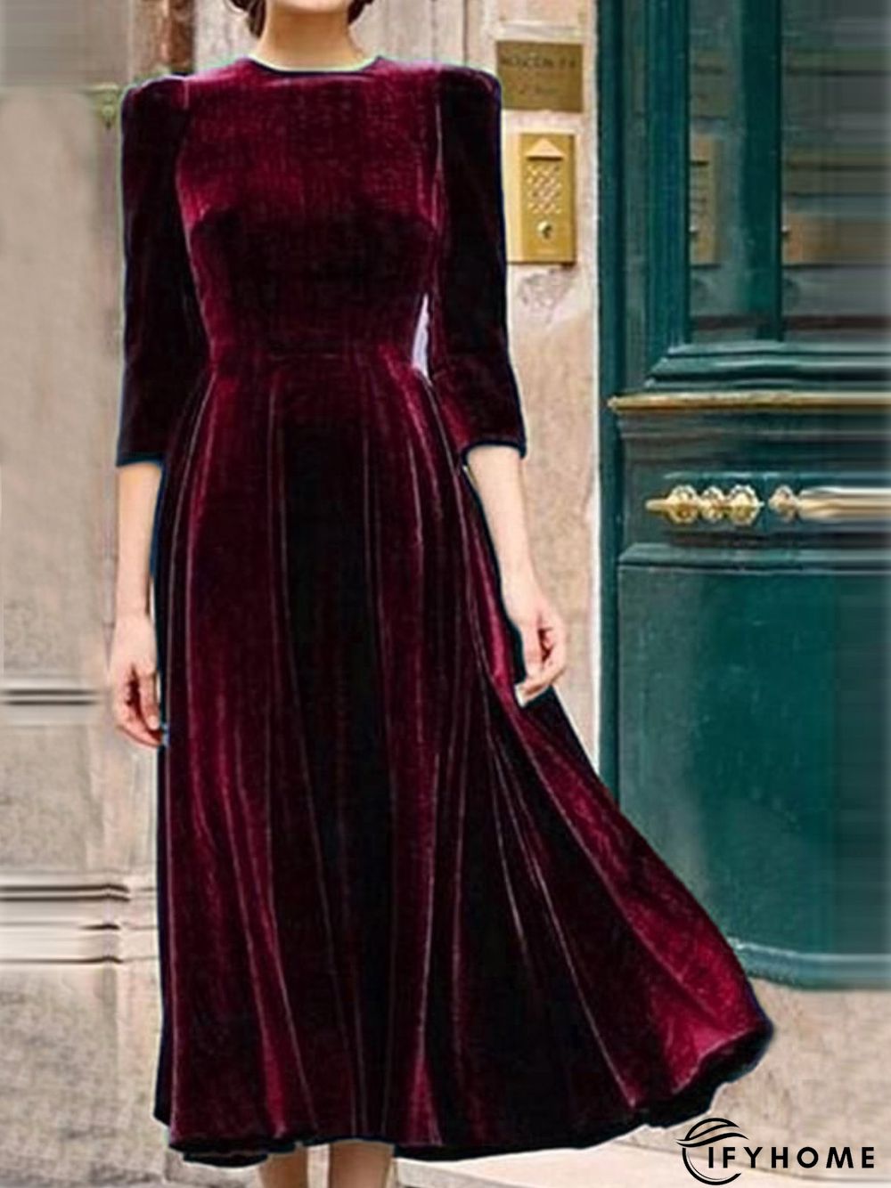 Army Green Vintage Velvet Knitting Dress | IFYHOME