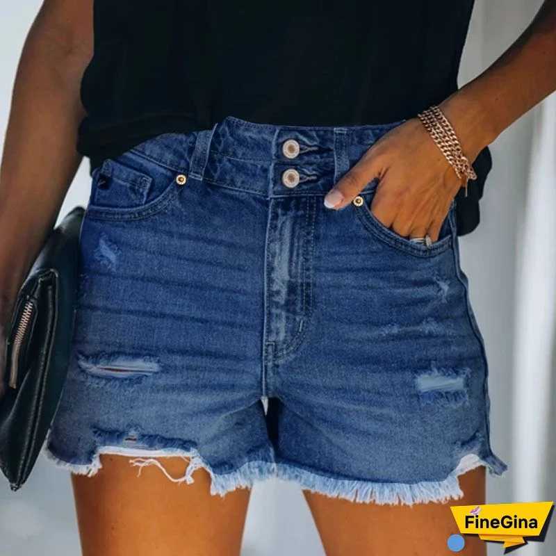 Spring New Women's Casual Short Jeans Buttons Fly Denim Short Pants