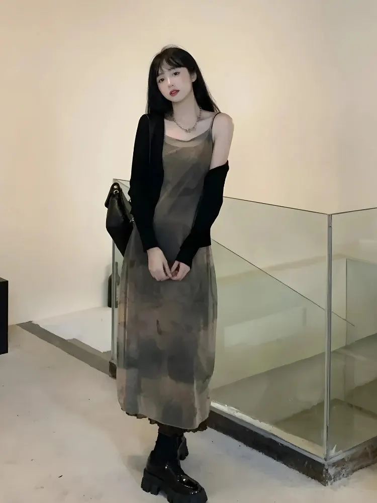 Brownm Grunge Forest Midi Dress
