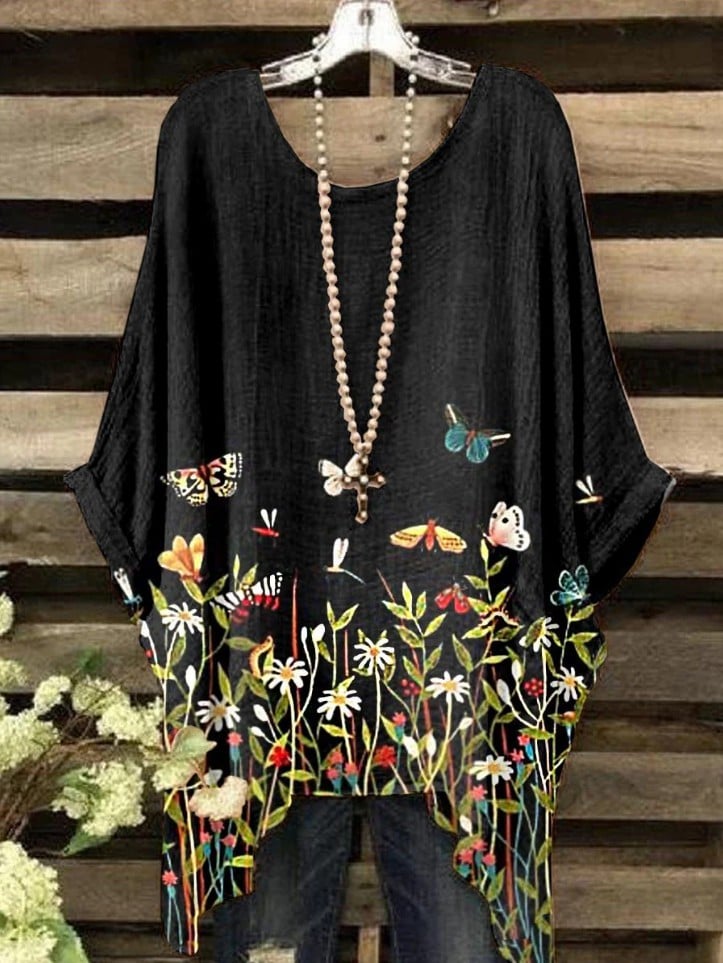 Women's Butterfly Flower Loose Casual Top