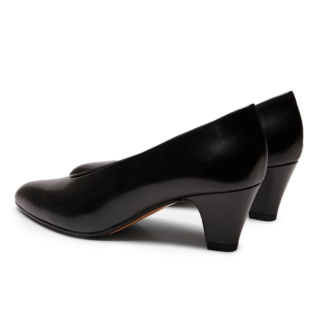 YDN Simple Chunky Heel Slip-On Pointed Toe Pumps Shoes in Black