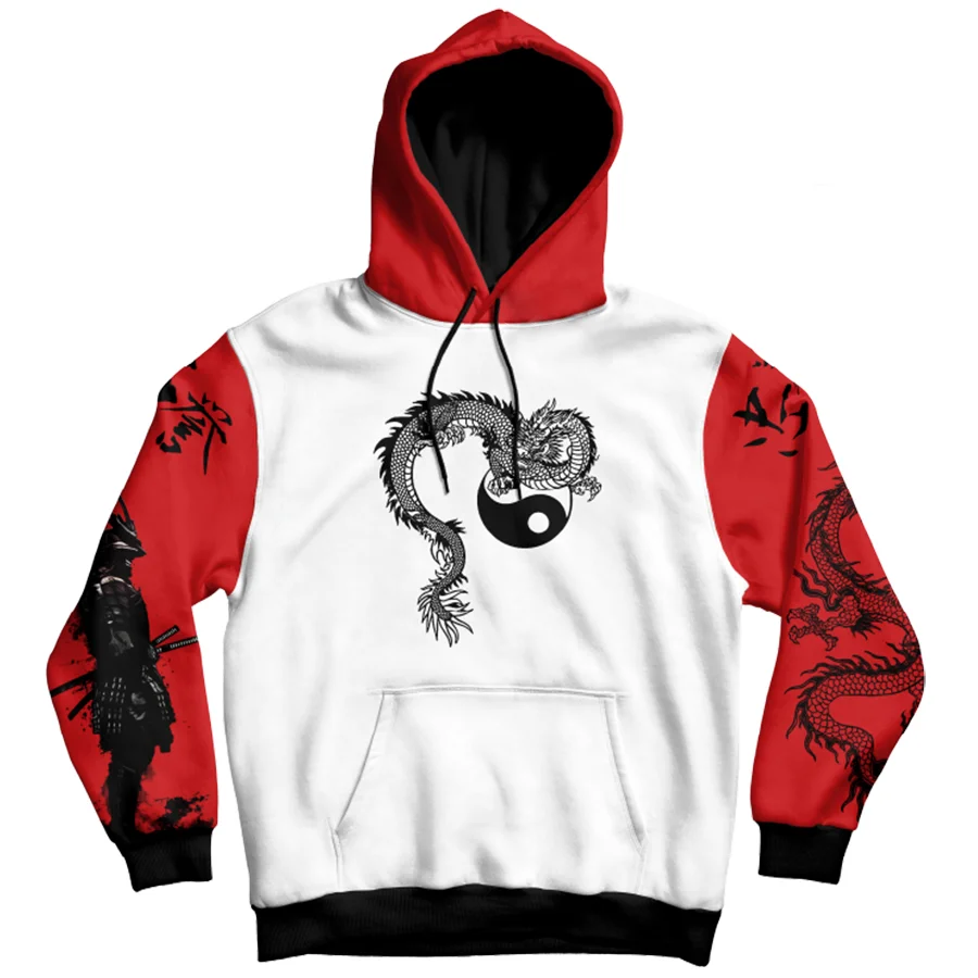 Warriors And Dragons Printed Men's Hoodie