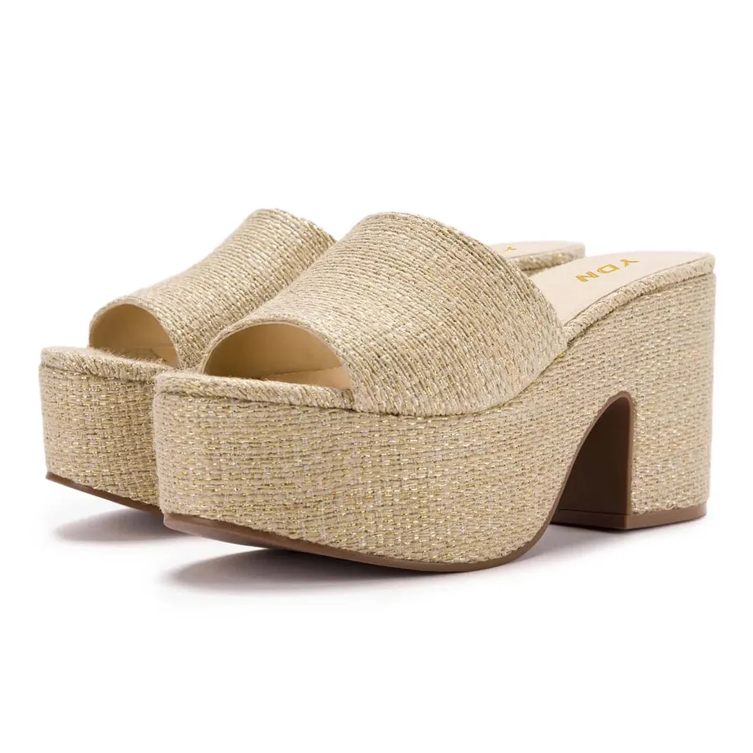 Classic Beige Open-Toe Chunky Heel Platform Sandals for Women