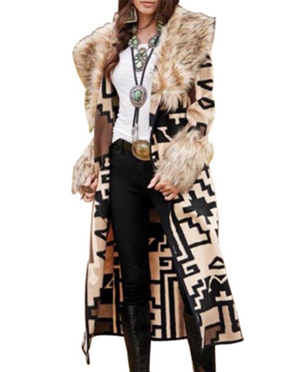 Multicolor Patchwork Shawl Collar Long Sleeve Outerwear
