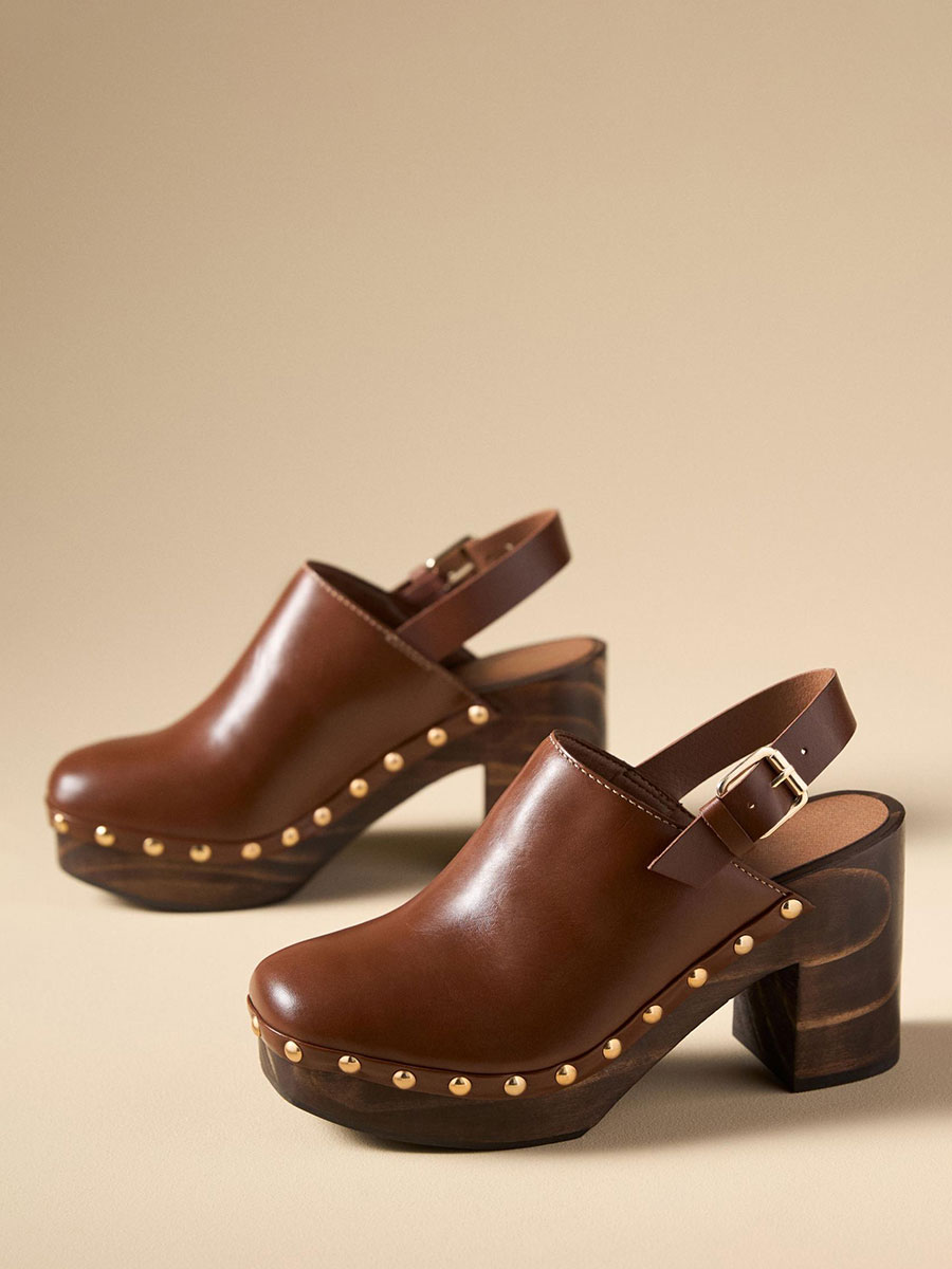 Vintage Brown Wooden Chunky Heel Slingback Shoes with Platform
