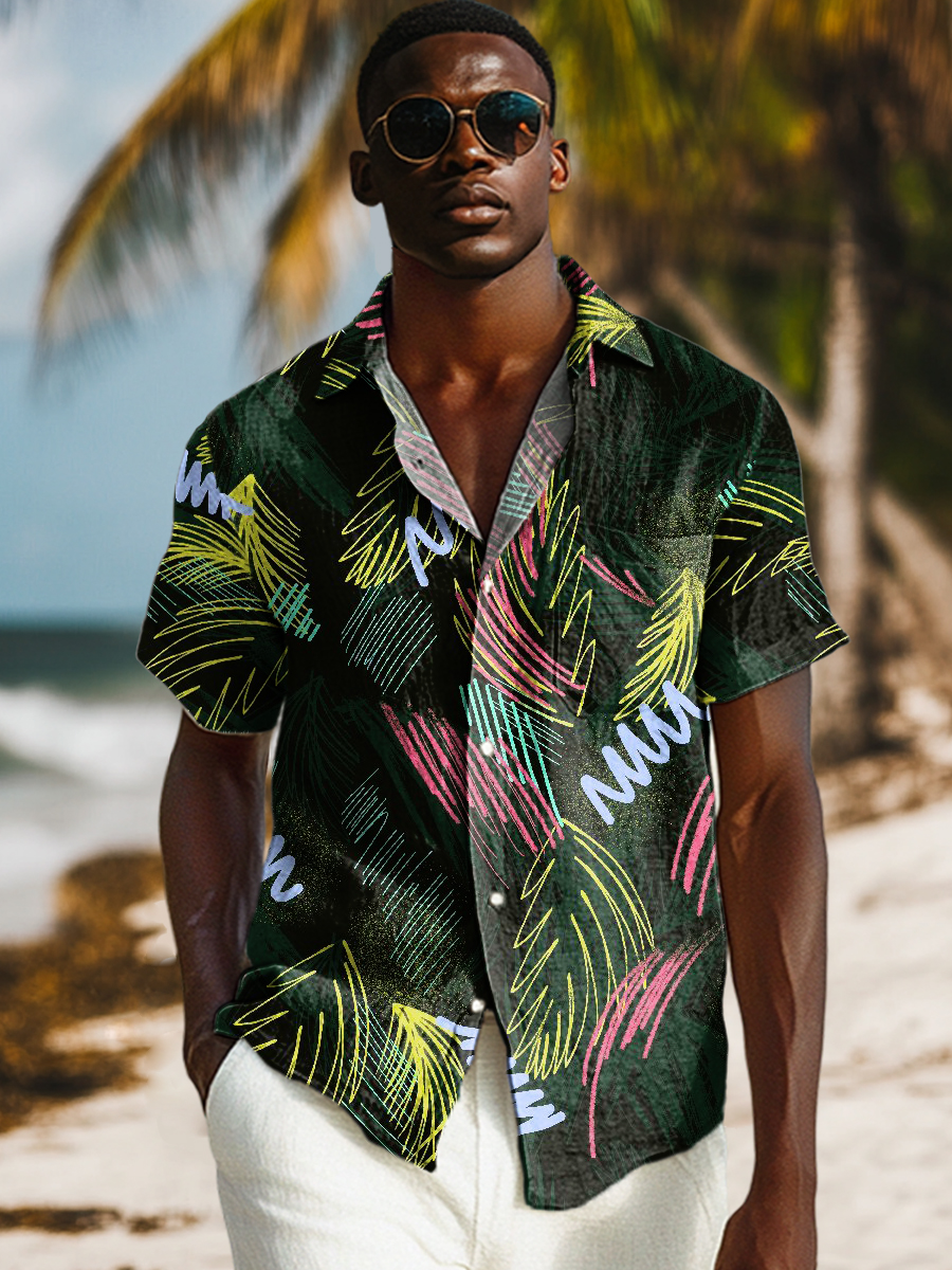 Abstract Graffiti Leaves Art Print Casual 100% Cotton Shirt