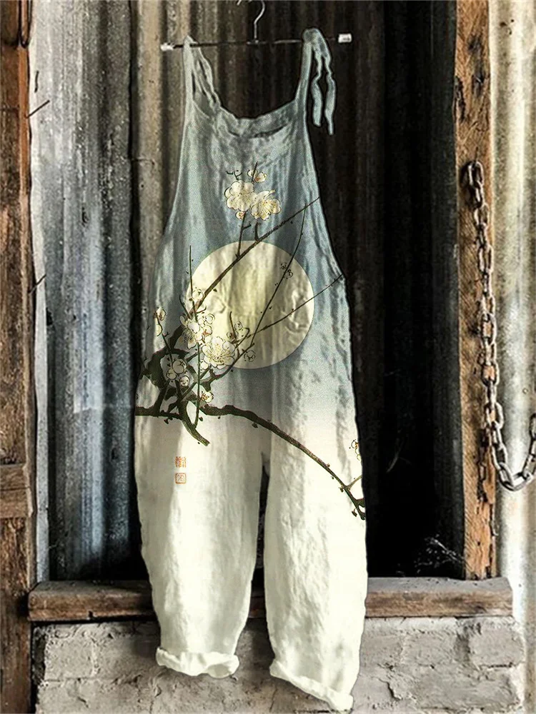 Women's Cute Print Linen Blend Casual Jumpsuit