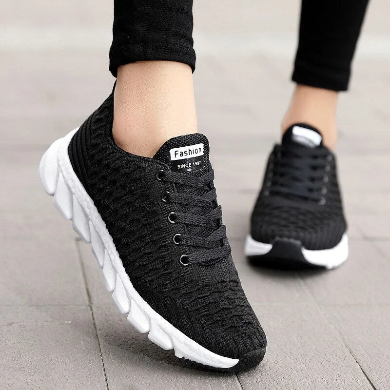 KAMUCC Plus Size 42 Breathable Mesh Platform Sneakers Women Slip on Soft Ladies Casual Running Shoes Woman Knit Sock Shoes Flats 530-1