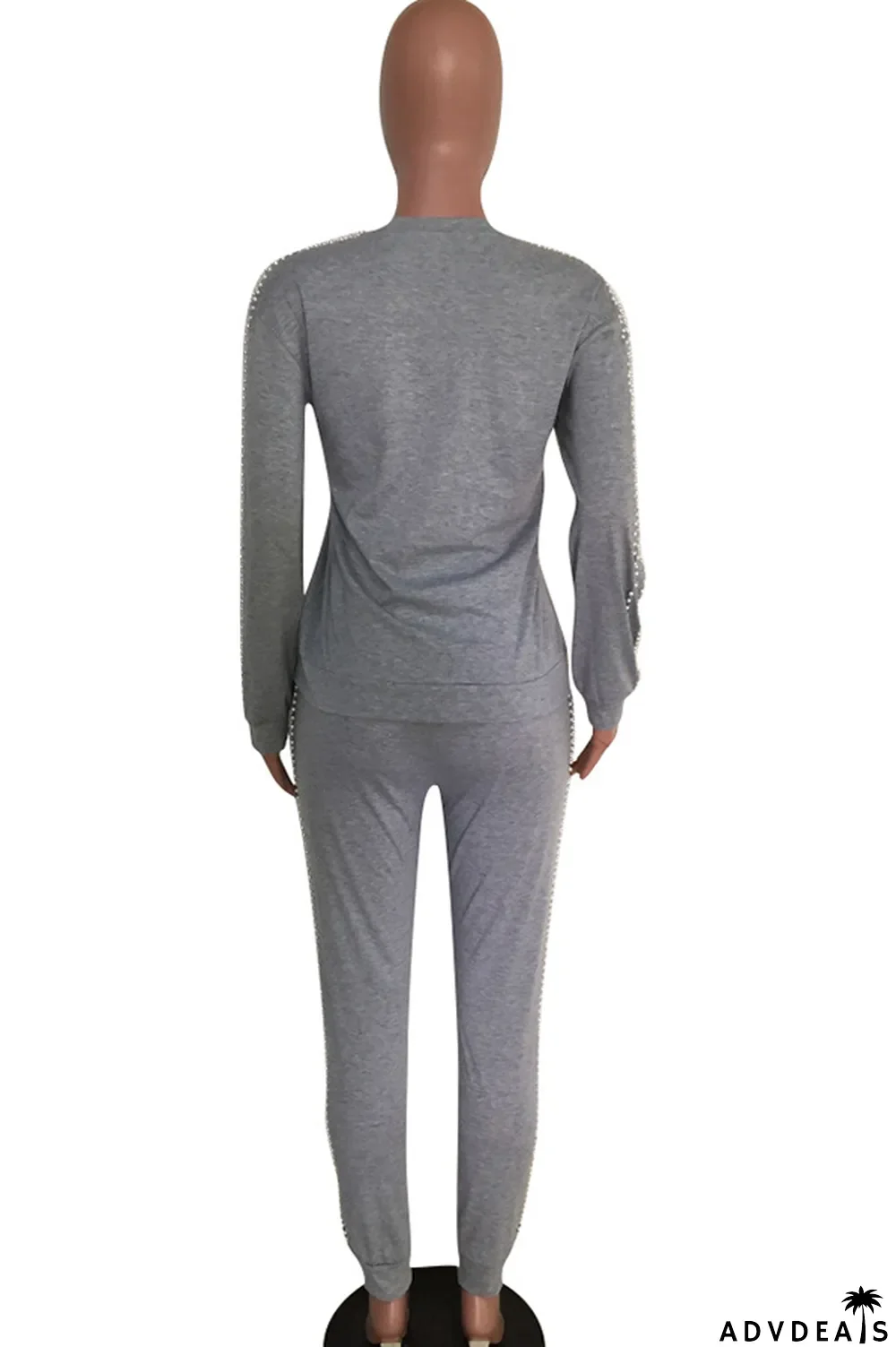 Black Casual Beading Solid Two Piece Suits Patchwork pencil Long Sleeve Two-piece Pants Set