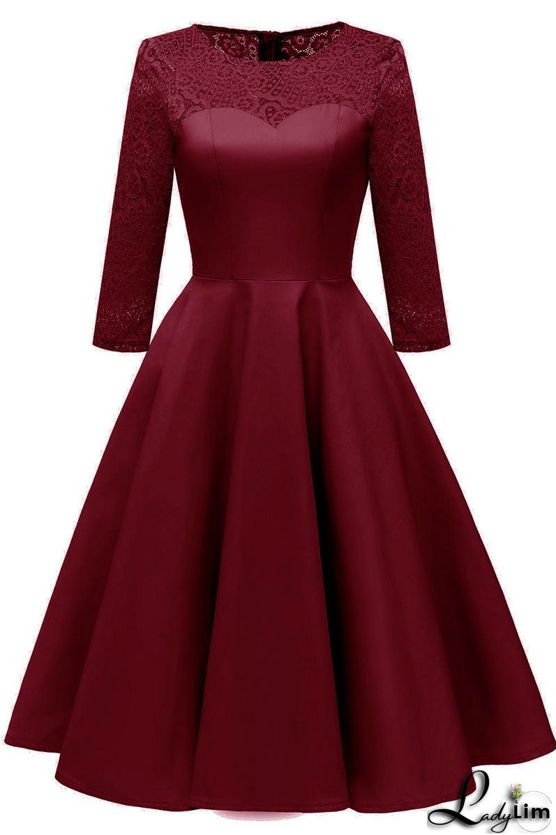 Chic Burgundy Lace Homecoming Dress With Long Sleeves