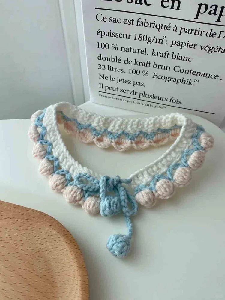 Lulusnow Handmade Blue Pink Strawberry Crochet Pet Collars/ Pet Holiday Outfit/ Festive Pet Accessories/ Gift For Pet