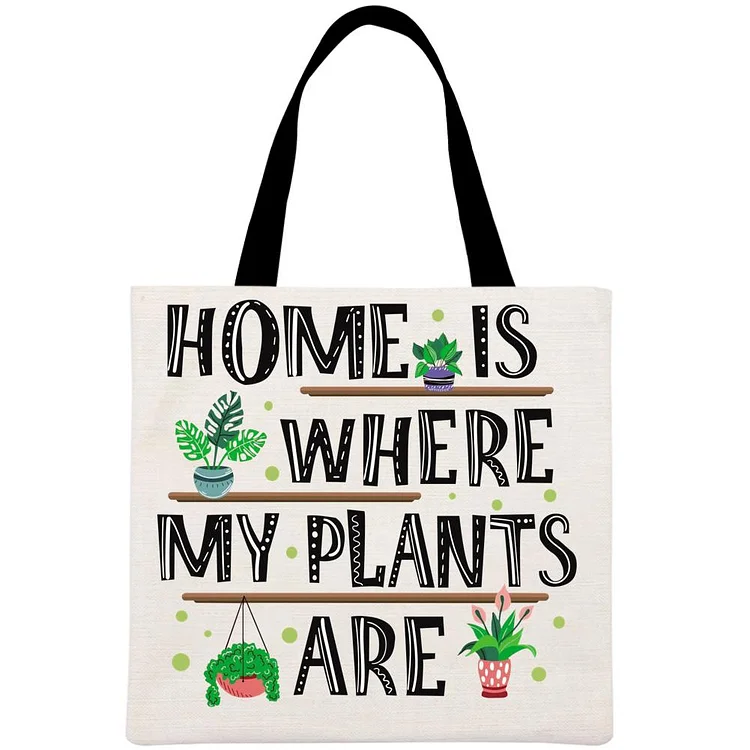 Home Is Where My Plants Are Printed Linen Bag-Annaletters