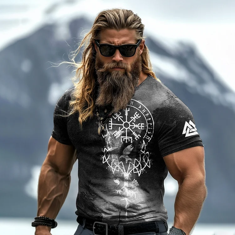 Vintage Viking Totem Landscape Design T-shirt