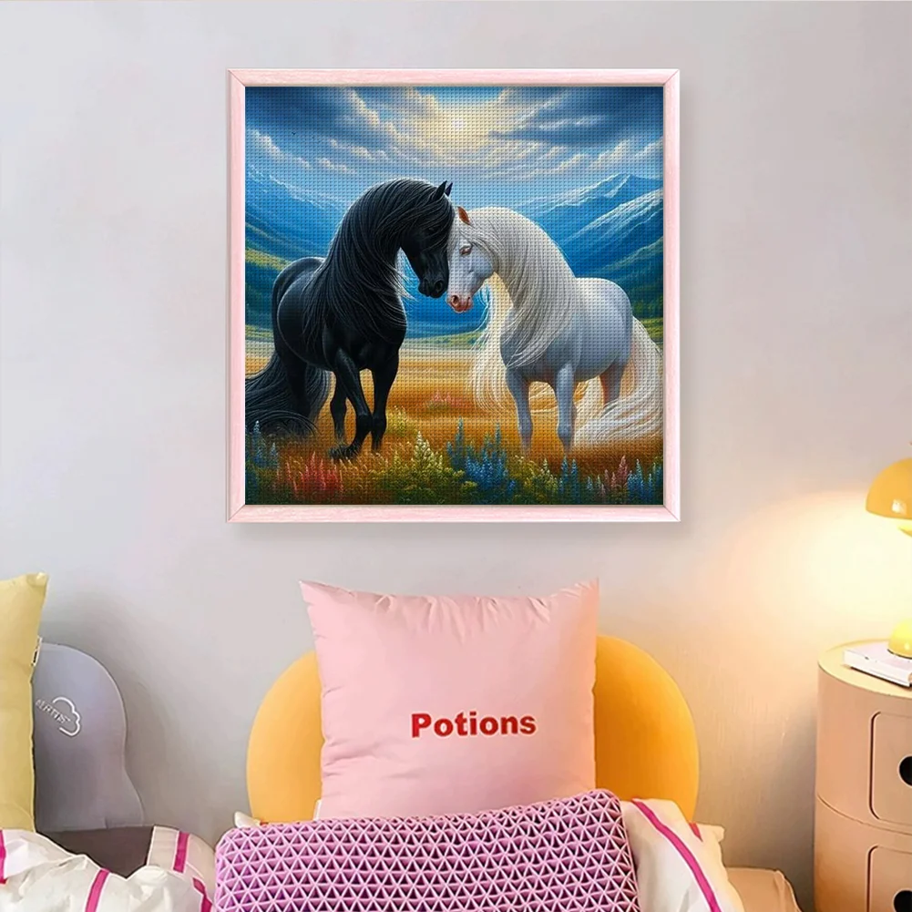 11CT Full Stamped Cross Stitch - Horses(Canvas|45*45CM)