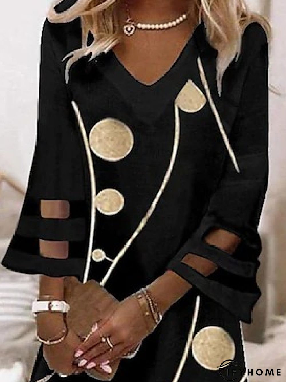 Casual Geometric V neck Three Quarter Loose Dress | IFYHOME