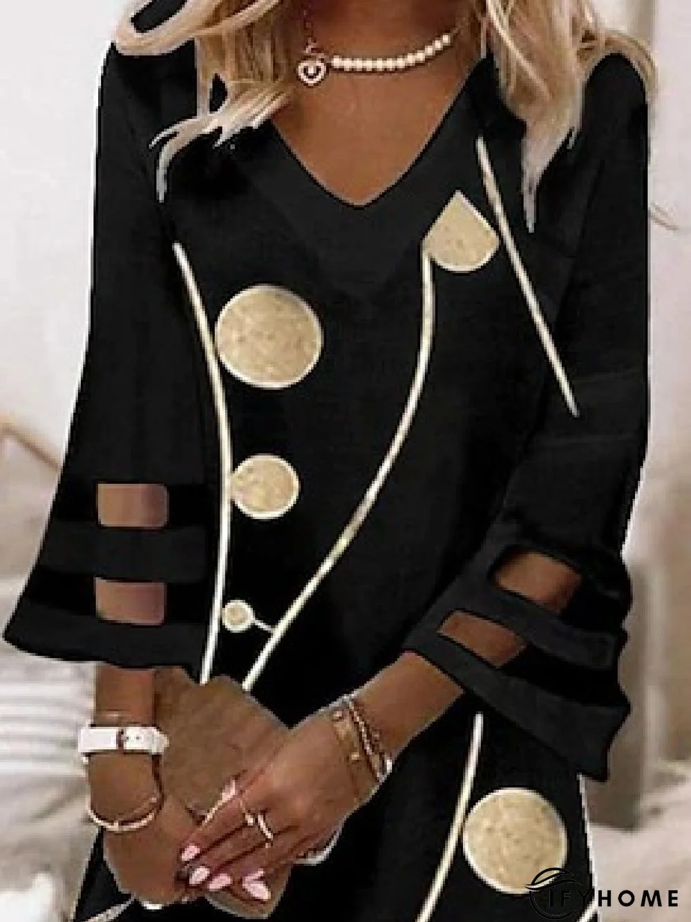 Casual Geometric V neck Three Quarter Loose Dress | IFYHOME
