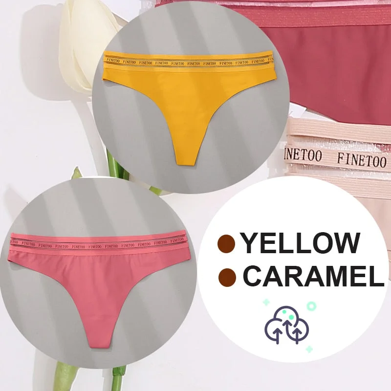 FINETOO 2PCS/Set Women Seamless G-string Panties M-XL Letter Soft Panties 7 Colors Patchwork Woman Underwear Thongs Lingerie