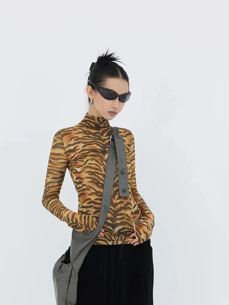 Brownm Tiger Mesh Top