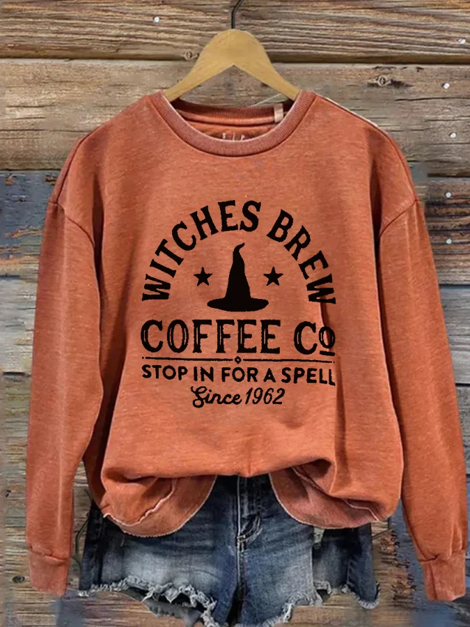 Halloween Witches Brew Coffee Co Print Crew Neck Sweatshirt