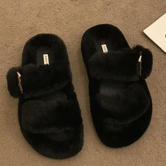 Women's Casual Solid Color Open Toe Flat Sole Plush Slippers