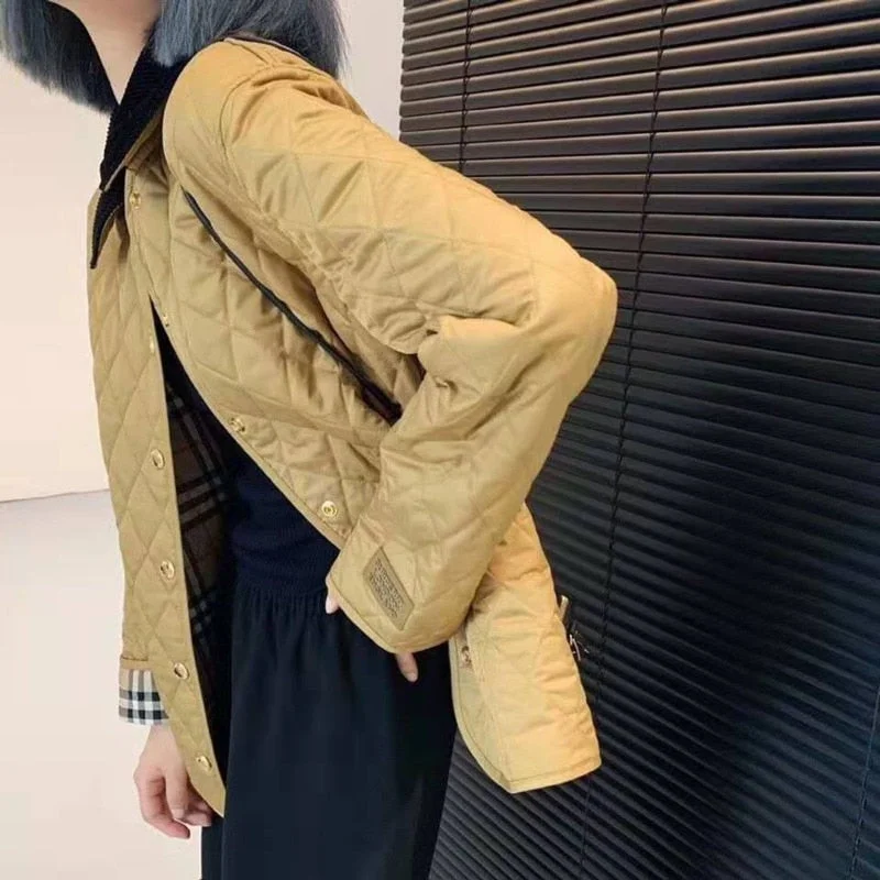 2021 New Winter Classic Retro Versatile Trendy Fashion Simplicity Diamond Thin Jacket Cotton Padded Women's Lapel Coat