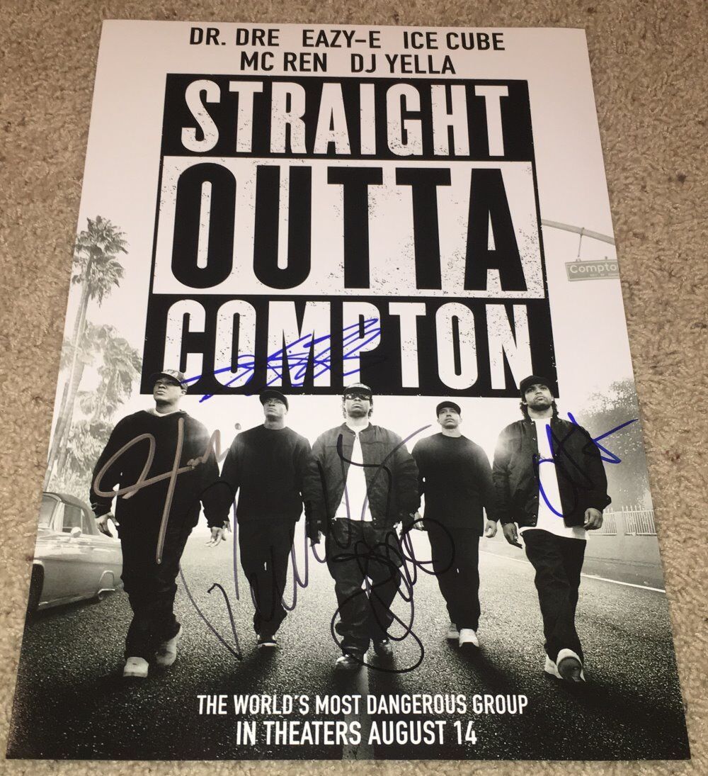 STRAIGHT OUTTA COMPTON CAST x5 SIGNED AUTOGRAPH 12x18 MOVIE Photo Poster painting POSTER w/PROOF