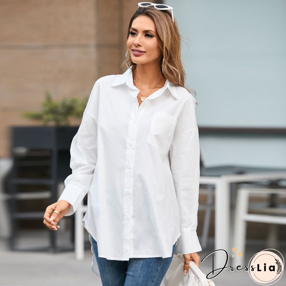 S-5XL Women Solid Color Lapel Button Long Sleeve Blouse Casual Elegant Loose Streetwear Tops Shirt Plus Size Manteau