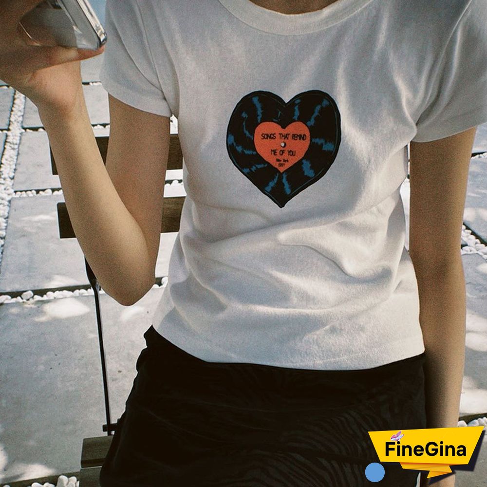 Fairycore Grunge Crop Tops Women Heart Print Short Sleeve Tshirt Aesthetic Tee Shirt Harajuku Streetwear