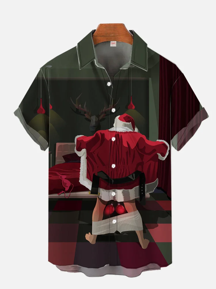 Full-Print Panoramic Painting Christmas Elements Spoof Santa Printing Men's Short Sleeve Shirt