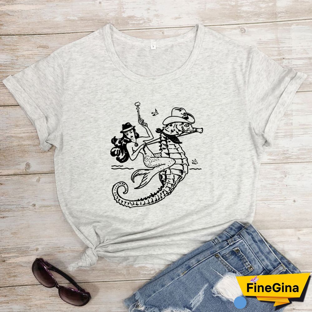 The Cowgirl Mermaid 100% Cotton T-shirt Aesthetic Sea-haw Rodeo Western Tshirt Funny Women Hipster Graphic Tee Shirt Top