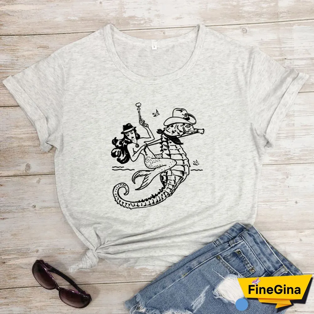 The Cowgirl Mermaid 100% Cotton T-shirt Aesthetic Sea-haw Rodeo Western Tshirt Funny Women Hipster Graphic Tee Shirt Top