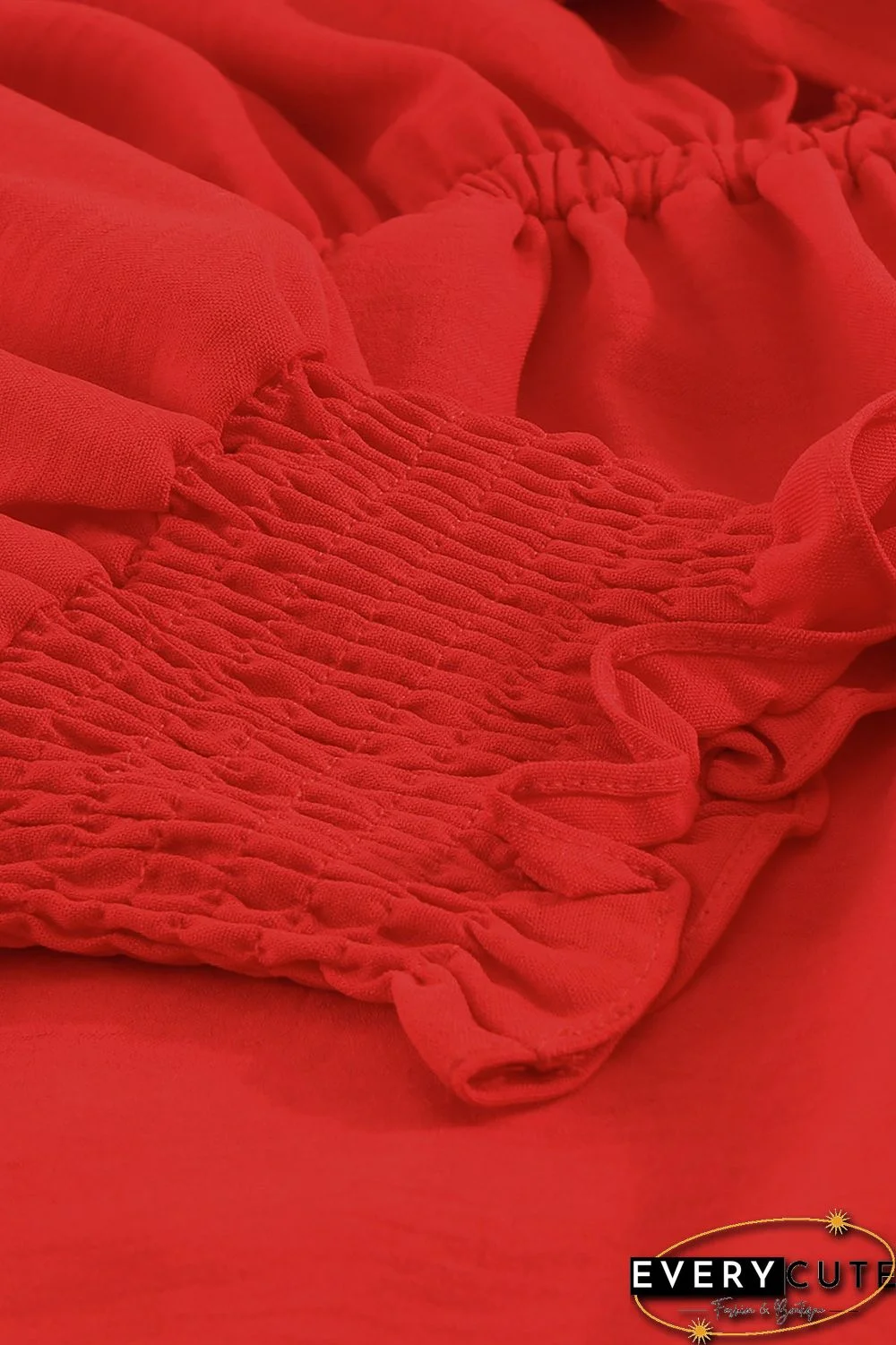 Red Tie Knot Puff Long Sleeve Romper