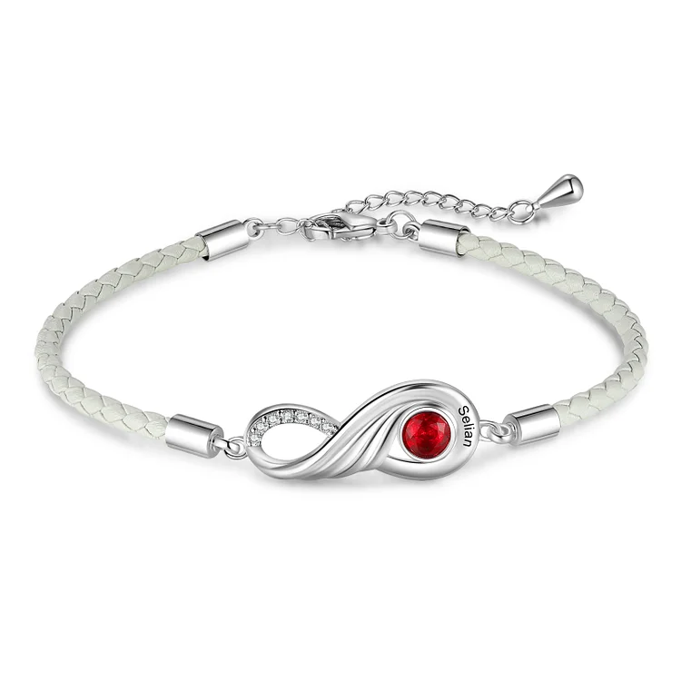 Damen Infinity Flügel  Armband mit Name und Geburtssteinen Graviert, Valentinstag Geschenk Endlosarmband