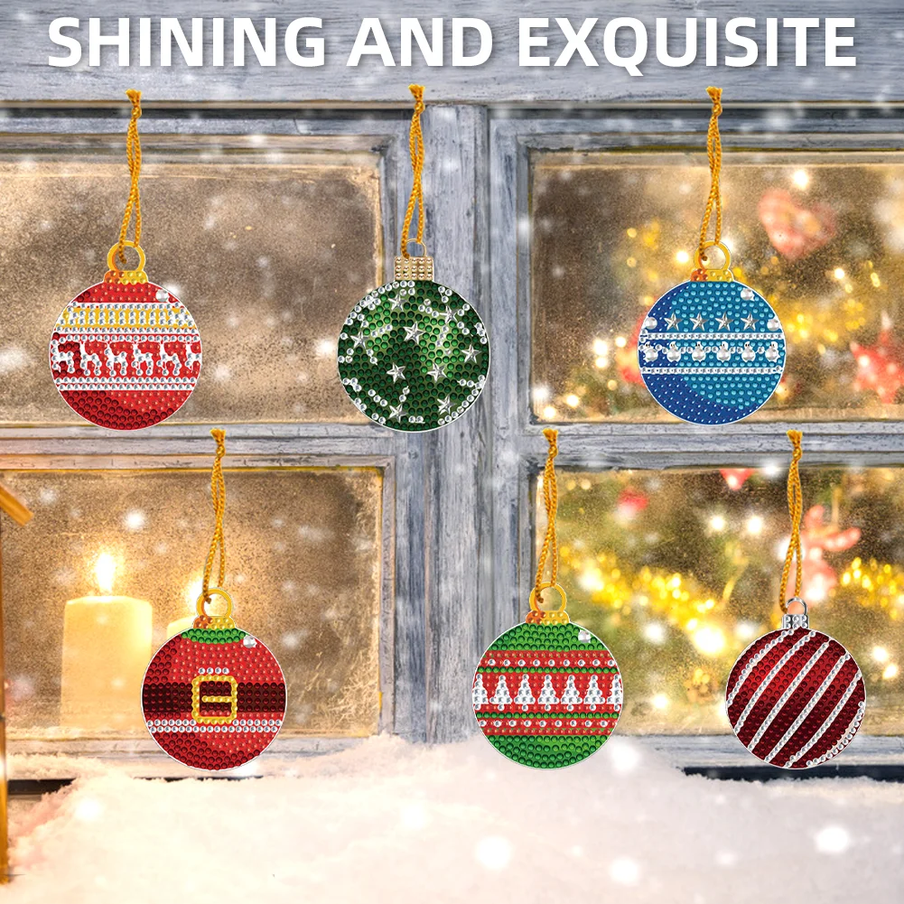 6Pcs Xmas Theme 2D Flat DIY Diamond Christmas Tree Pendant Wall Door Decoration