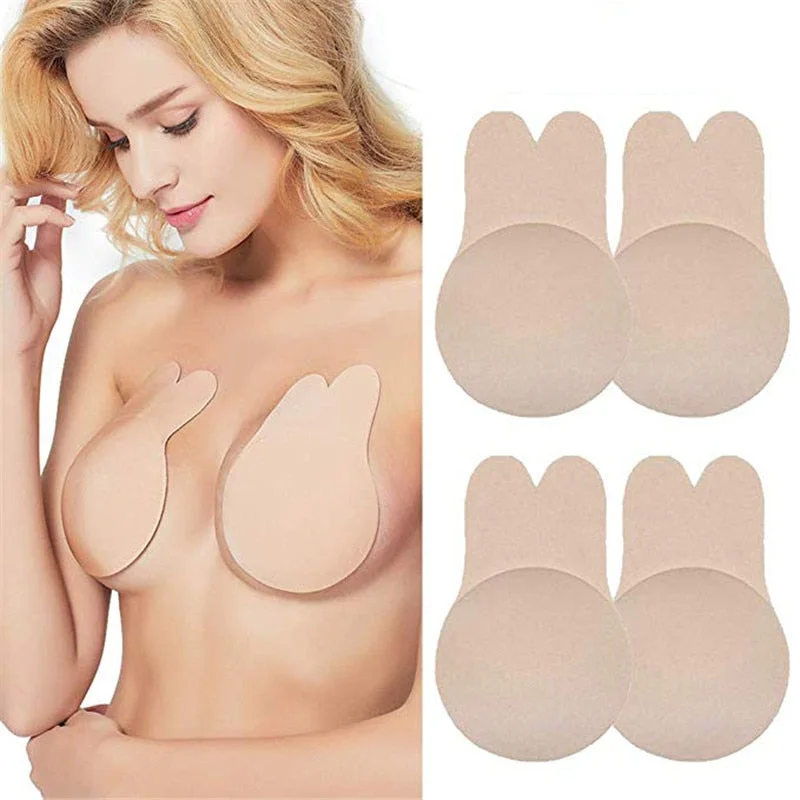 9CM-13CM Plus Size Rabbit Nipple Cover Breast Petals Intimates Accessories Push Up Invisible Bra Reusable Breast Stickers 1Pair