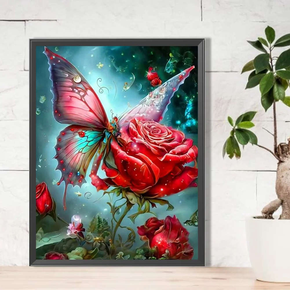 Partial AB Diamond Painting - Full Round Drill - Butterfly Rose(Canvas|45*55cm)