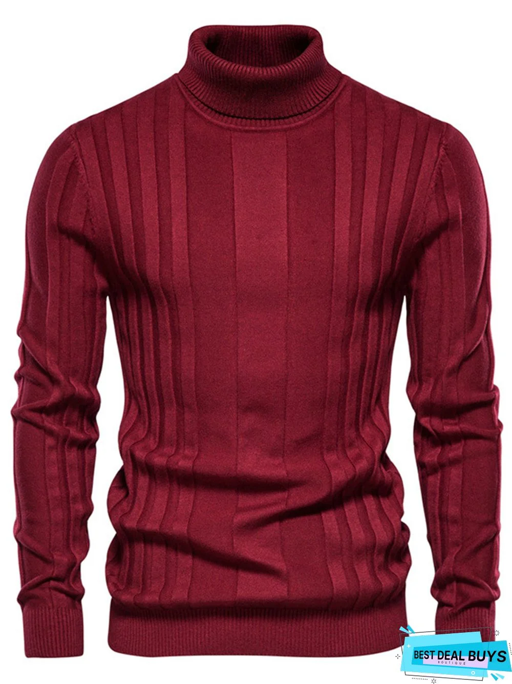 Men's Turtleneck Casual Knitted Solid Color Pullover Sweater